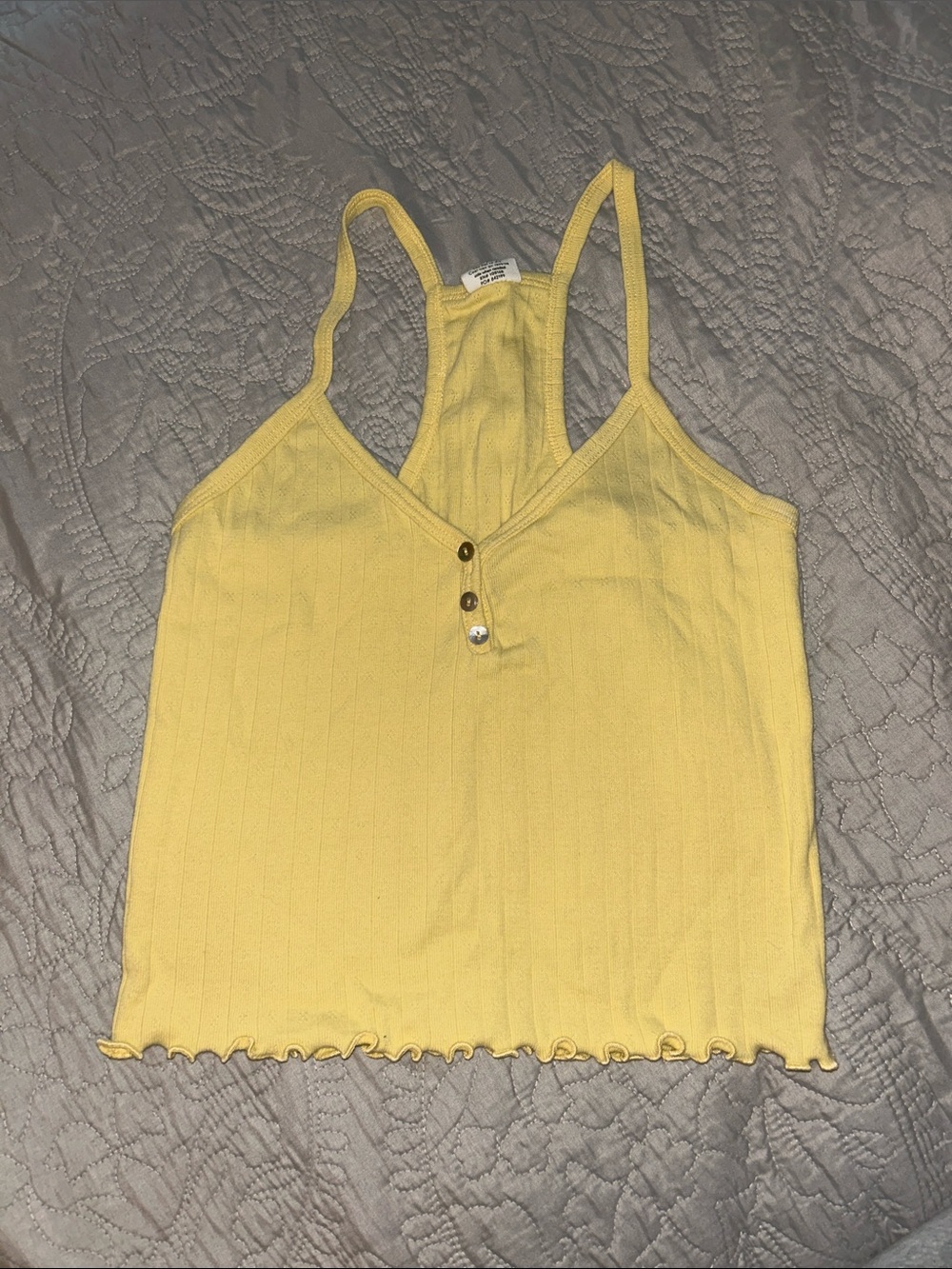 Full Tilt Yellow Ribbed Racerback Tank with Button Detail